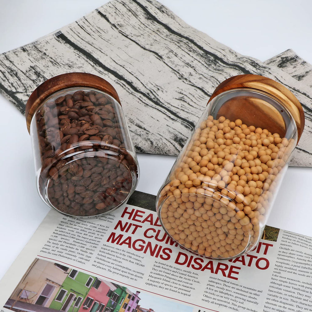 Glass Canisters With Wooden Lids, Kitchen Jars for Storage 5 Pack