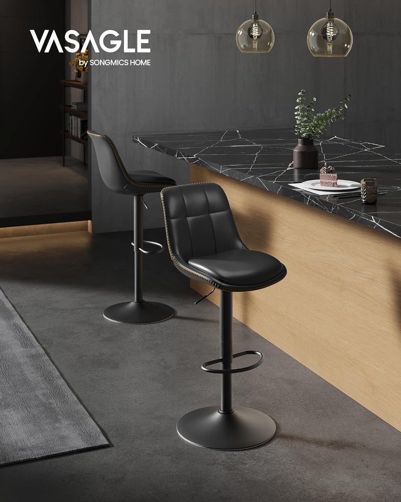 Bar Stools, Set of 4 Swivel Bar Chairs, Adjustable Height, Quilt, Synthetic Leather Kitchen Stools with Back