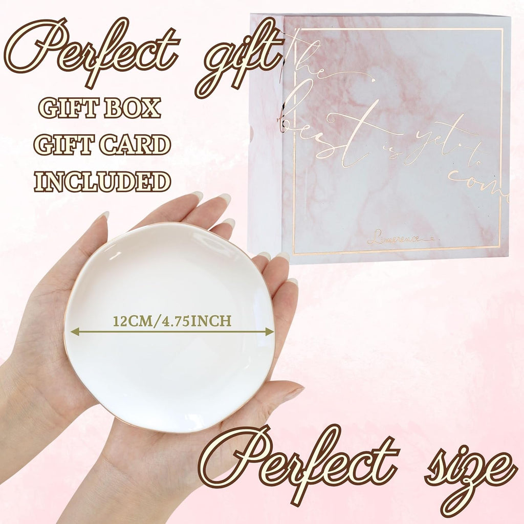 Wine Gifts for Wine Lovers & Women, 4.75" Handcrafted Ceramic Ring Dish with Gold Trim, Decorative Trinket Dish