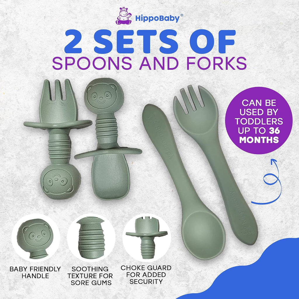 Baby Led Weaning Supplies | 10 Piece Silicone Baby Feeding Set, Baby Toddler Bib Cup Divided Plate and Bowl Self