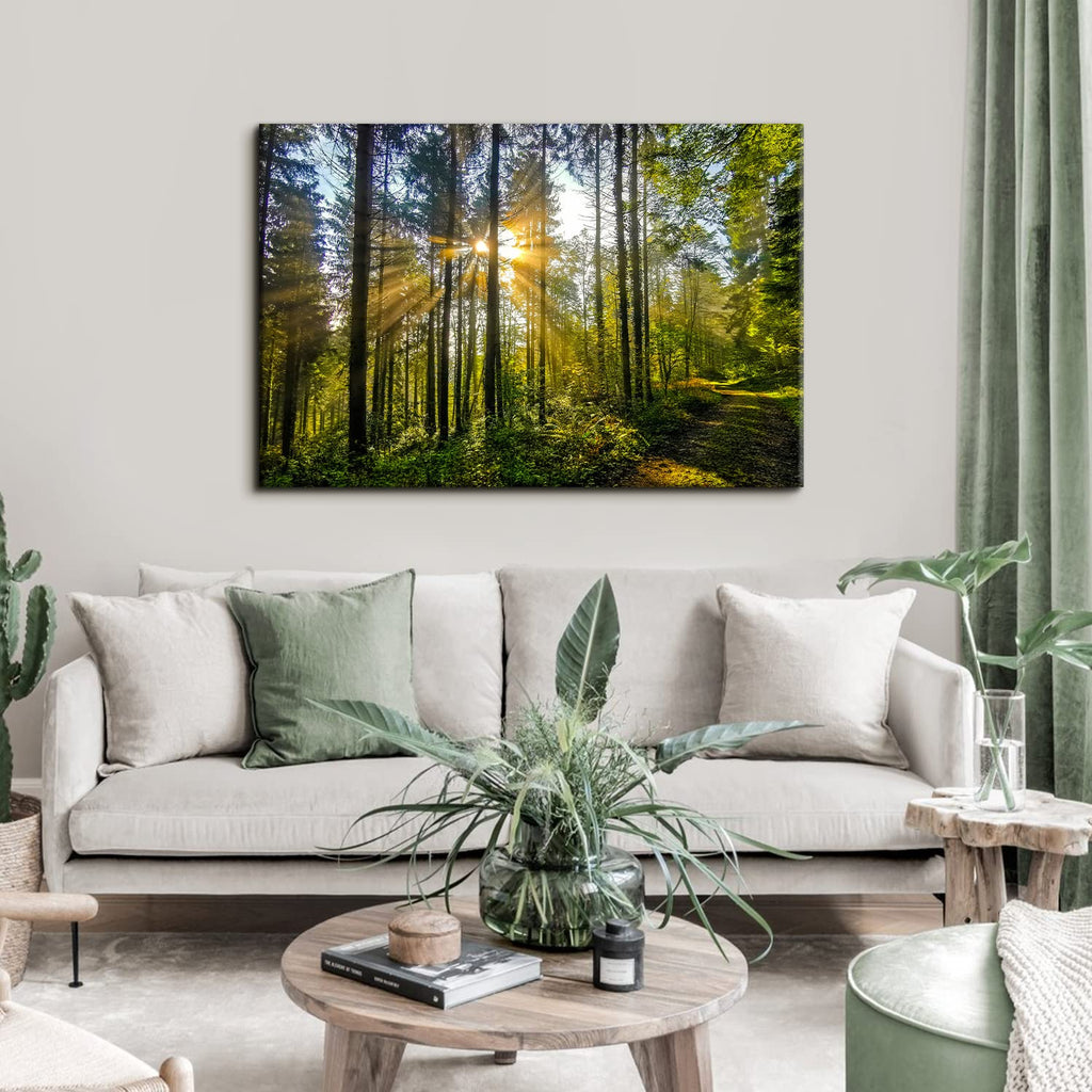 Large Forest Landscape Wall Art Nature Sunrise Picture Wall Decor Mountain Trees Scenery Canvas Painting Photo Modern