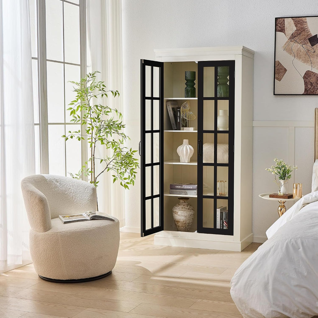71.2" Tall Display Cabinet with Glass Doors,Rustic Style China Cabinet,Curio Cabinet for Collectibles Figures