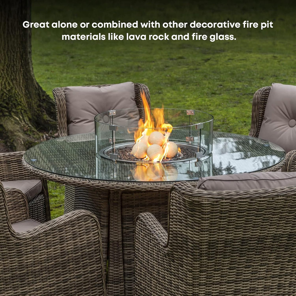Ceramic Balls - 5” Round Fire Stones for Fire Pit Fire Bowl and Fireplace - Set of 6, Beige