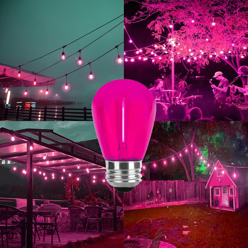 S14 Pink LED Bulb 1W Shatterproof Replacement Light Bulb E26 Base LED Filament Edison Colored Lights Waterproof