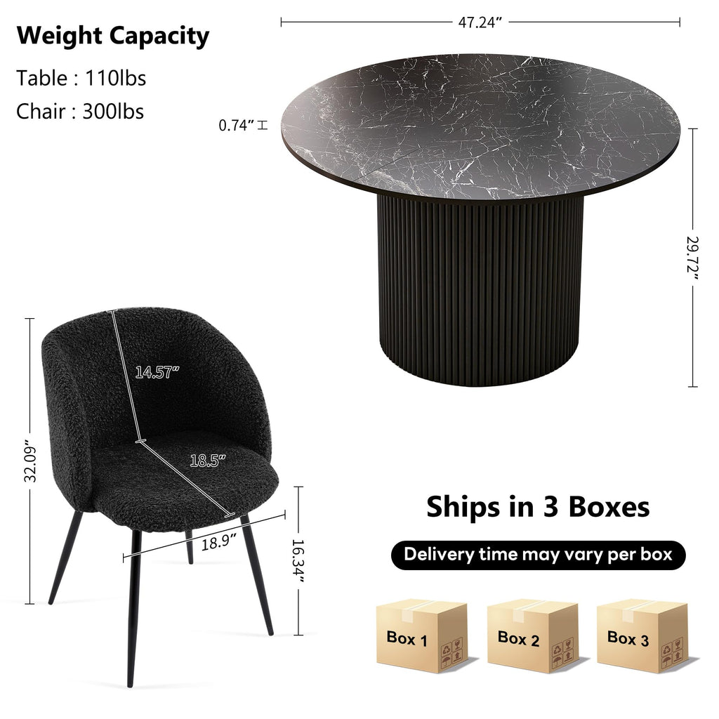 5-Piece Round Dining Table Set, 47-Inch Black
