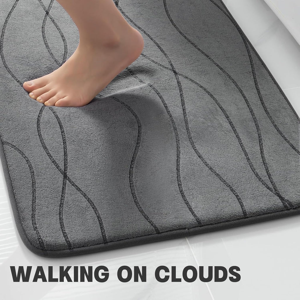 Bathroom Rugs Set 2 Piece, Memory Foam Bath Mat Dark Grey | U Shaped+Small Mat, Ultra Soft, Absorbent, Non-Slip