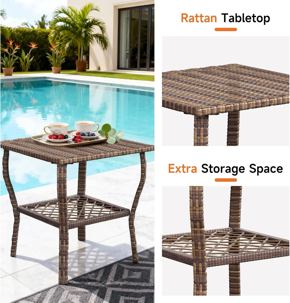 3-Piece Wicker Rocking Bistro Set, Outdoor Rattan Chairs | Rattan Table Design | Cushioned Rocking Chairs | Outdoor