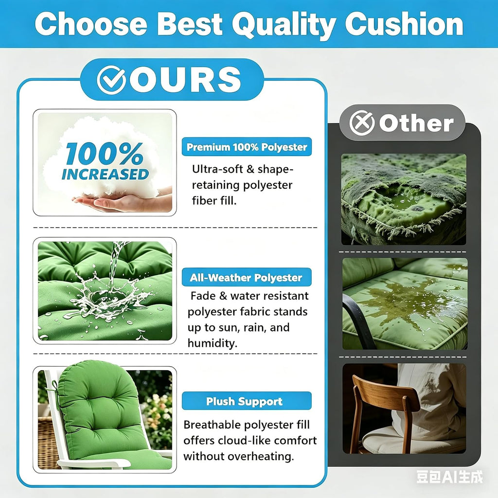 Outdoor High Back Chair Cushion for Adirondack, All Weather Rocking Chair Cushions Thick Padded Replacement