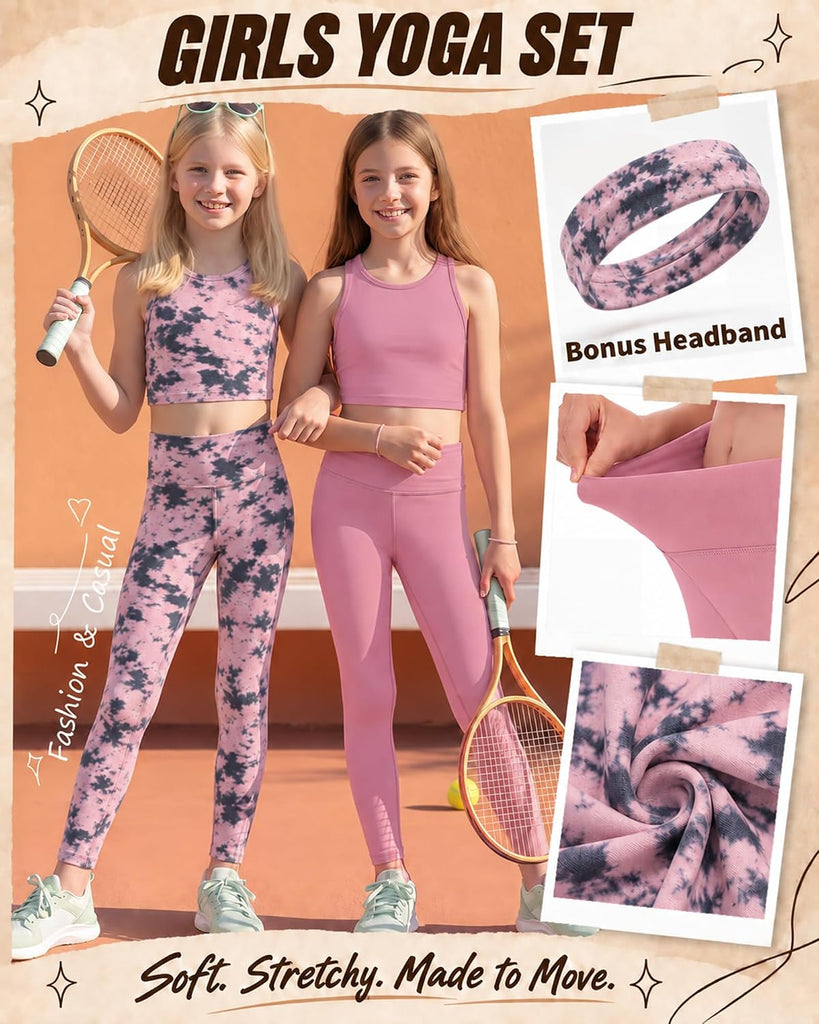 Girls Athletic Sets Kids Workout Outfits 6 Pcs Sets