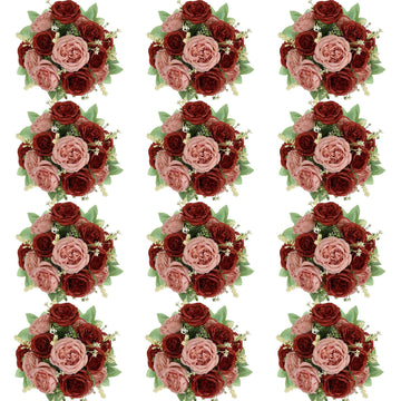 12 Bundles Peonies Artificial Flowers Bulk, Dusty Rose & Terracotta