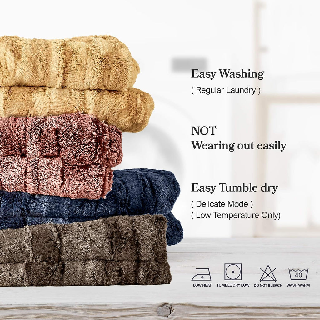 MHD l [Made in Korea] Premium Faux Fur Throw Blanket :Luxury Double-Sided 15mm Microfiber Blanket, 800 GSM :Dark