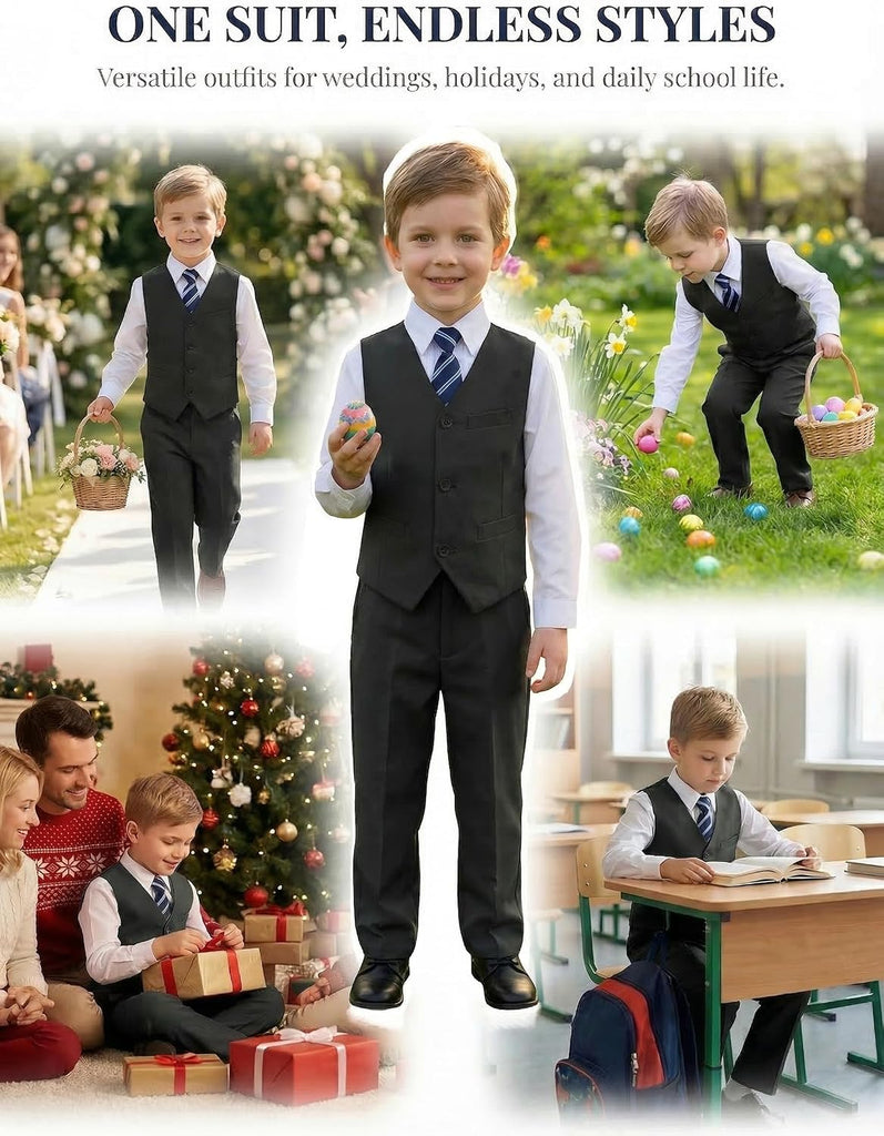 Boy's Suits 4 Piece Formal Suit for Kids Tuxedo Wedding Vest Pants with Tie