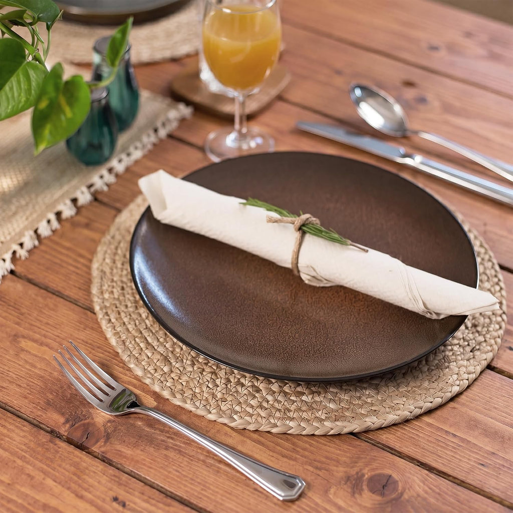 Natural Jute Placemats Set of 6, Round Woven Table Mats, 13 Inch Rattan Charger Plates for Dinner, Boho Farmhouse