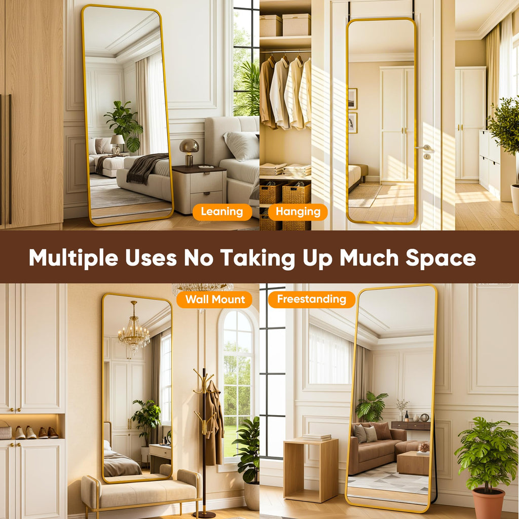 58" x 20" Full Length Over-the-Door Mirror, Hanging Mirror, Gold