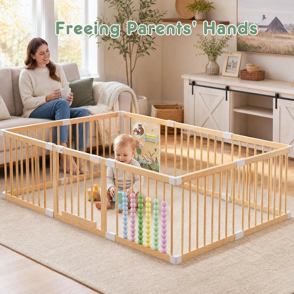 Wooden Baby Playpen, Indoor Play Yard for Toddlers, Stable Fixed 78"x53" | Play Pen for Babies and Toddlers Kids