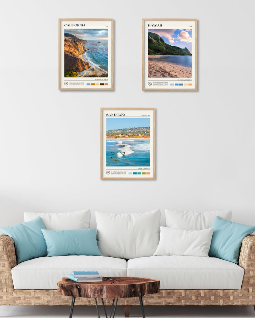 Natural OAK Wood Hawaii Framed Wall Art, 12x16in Makana Mountain Natural Scenery Canvas Wall Print, Classic Urban City
