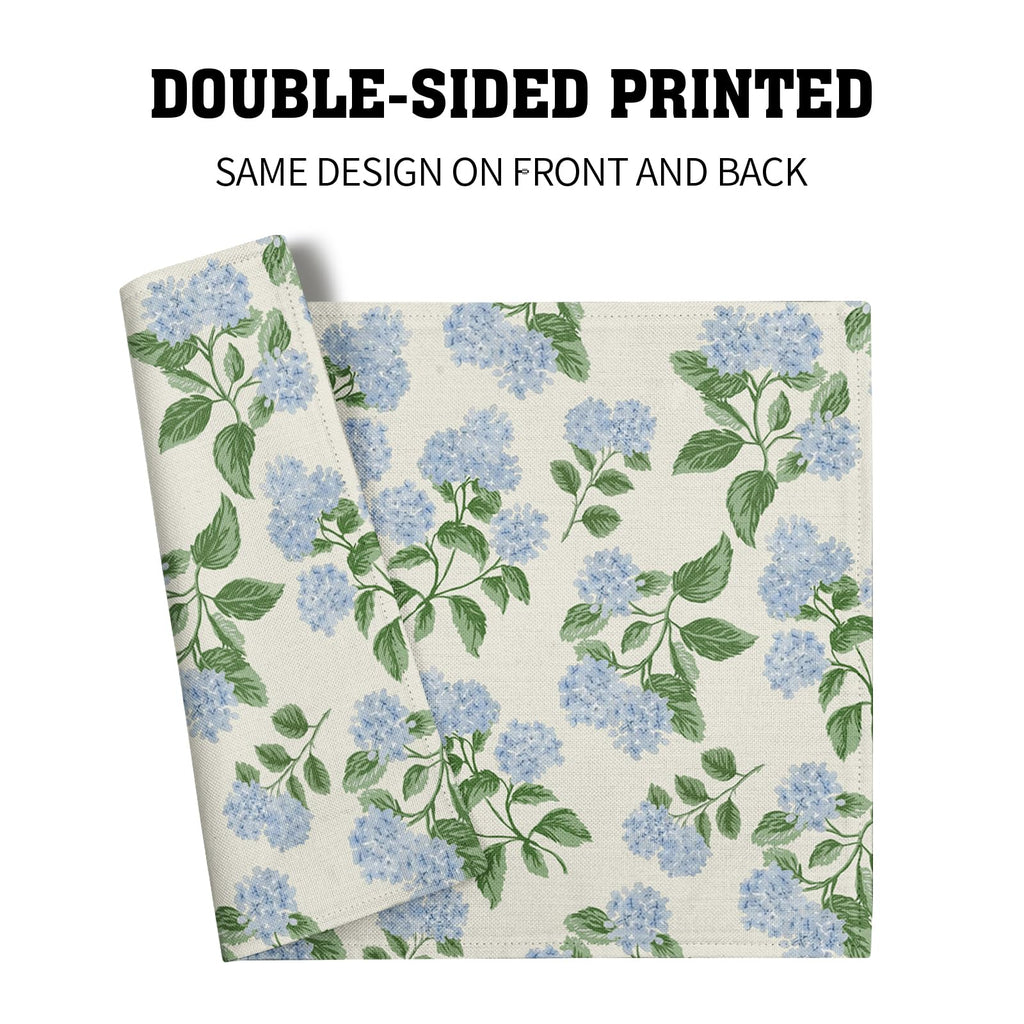 Hydrangea Placemats Set of 4 - Spring Summer Place Mats 12x18 Blue Floral Table Mats Flower Kitchen Mats for Party