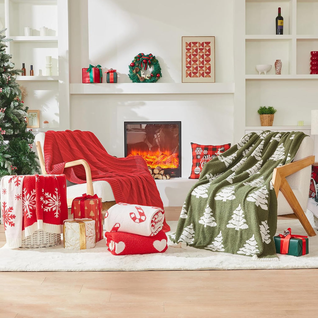 Christmas Red Stripe Knit Throw Blanket 50"x60"