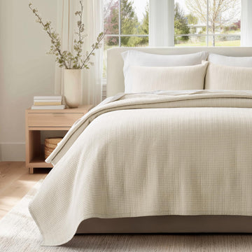 100% Cotton Modern Grid Stitch Quilt Set, Birch