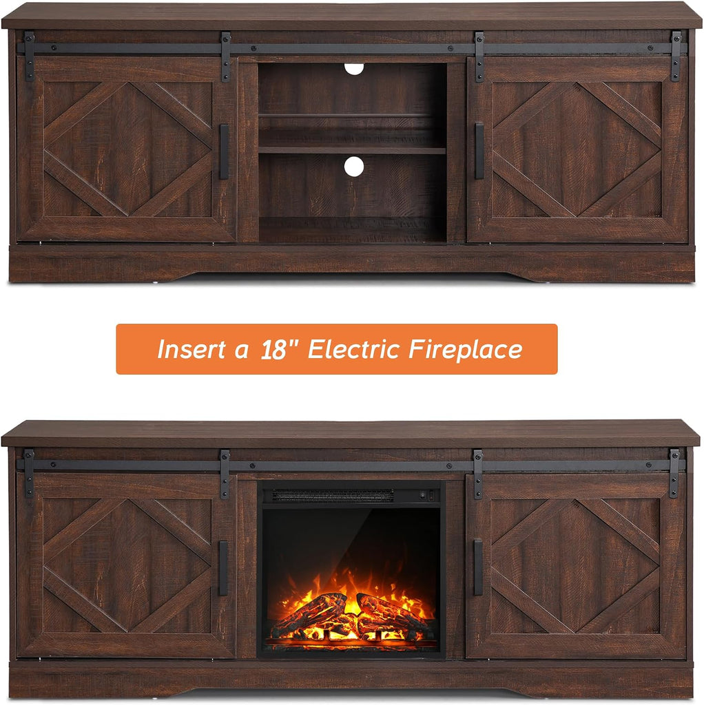 25.6"H Farmhouse TV Stand for 75" TV with Barn Doors& Hidden Storage | 66.1" W Rustic Country-Style TV Cabinet with