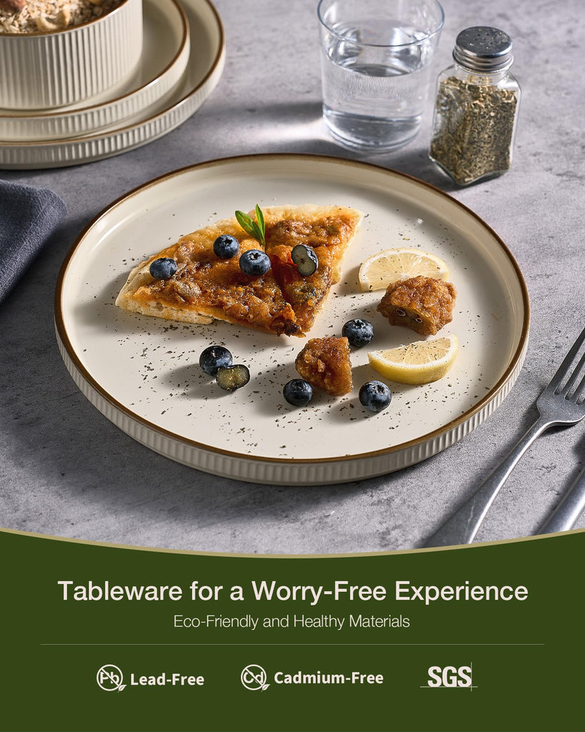 Plates and Bowls Set with Rim, Stoneware Dinnerware Sets for 4