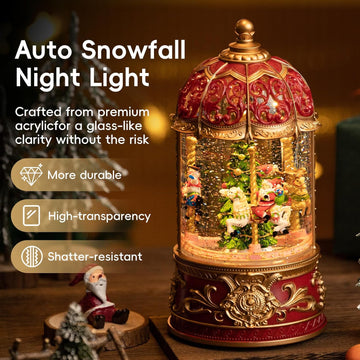 Carousel Christmas Snow Globes Santa Claus, Rotating Shatterproof Music Box