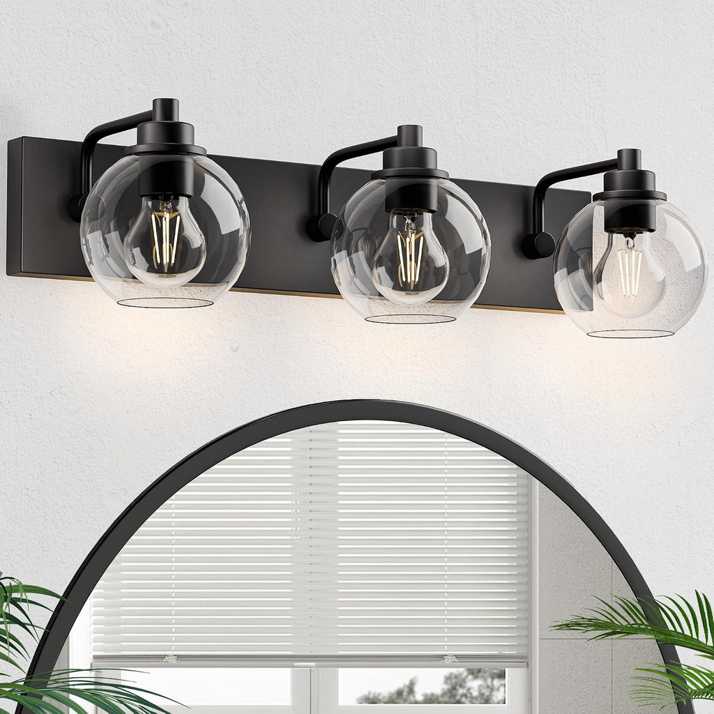 Bathroom Light Fixtures-Matte Black Vanity Lights , Modern Black Vanity Lights 3-Light Bathrooms Lighting Fixtures