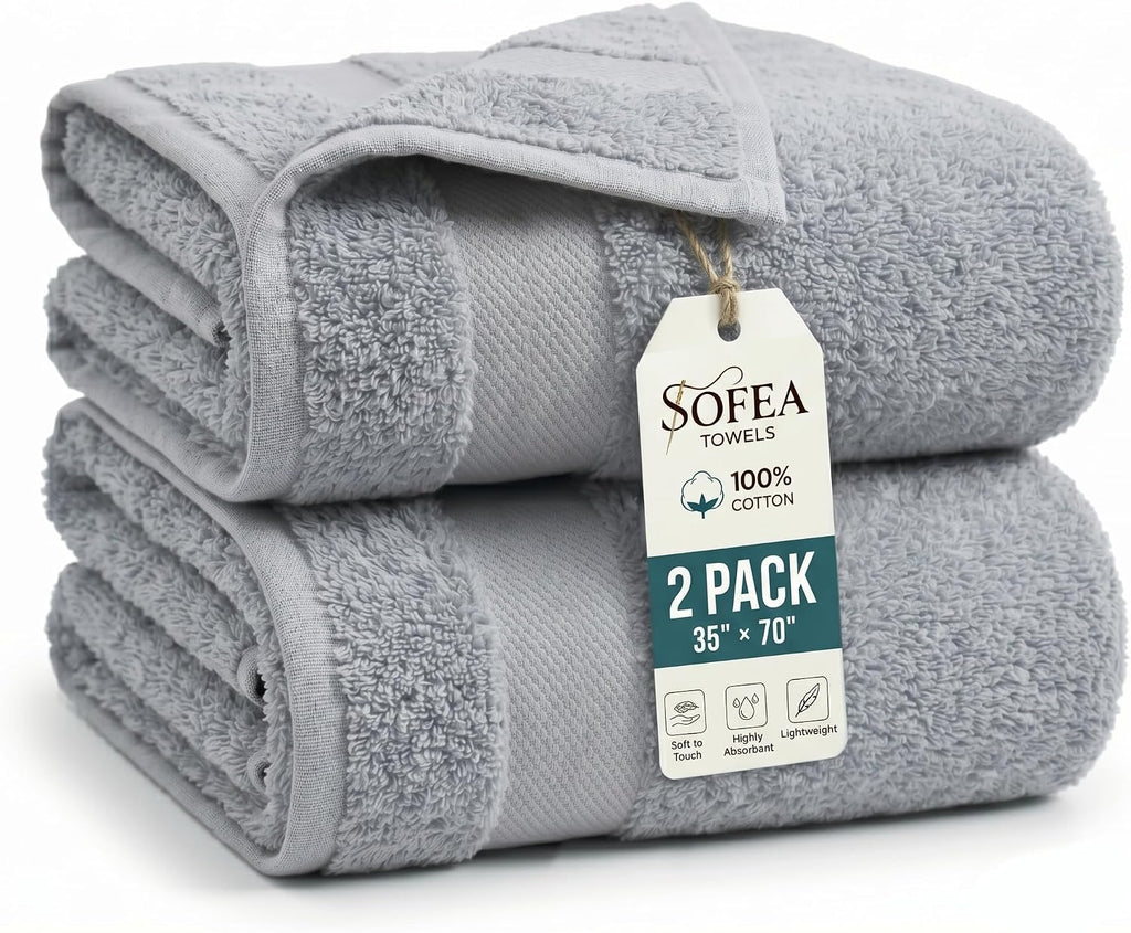 Bath Sheet Towels 2 Pack Oversized, (35 x 70 Inches) 100% Cotton Jumbo Bathroom Towels, Extra Large Soft Absorbent