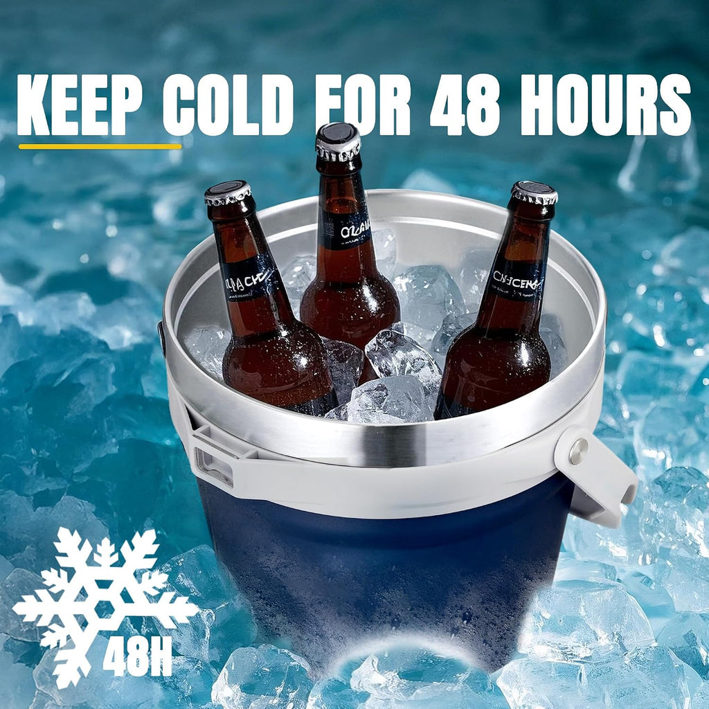 7L Vacuum Insulated Ice Bucket with Lid and Scoop& Tongs,Large capacity Stainless Steel Beverage Bucket for Cocktail