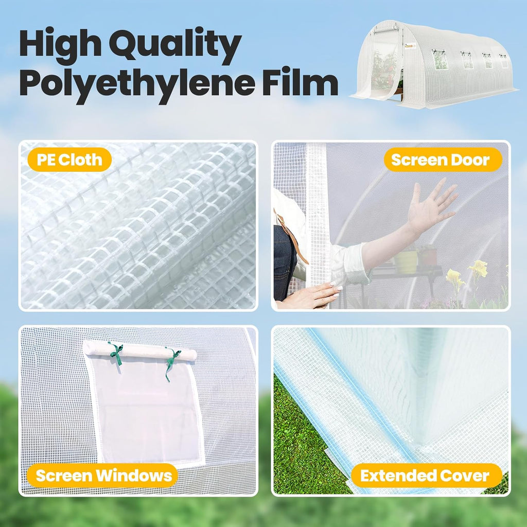 Premium 20x6.6x6.6FT Greenhouse for Outdoors Large Walk- | Upgraded Zipper Galvanized Metal Frame Mesh Door Screen