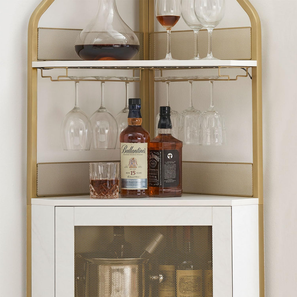 Corner Wine Bar Cabinet with Large Storage Space and Removable Wine Rack, Coffee Bar Cabinet with Glass Holder and