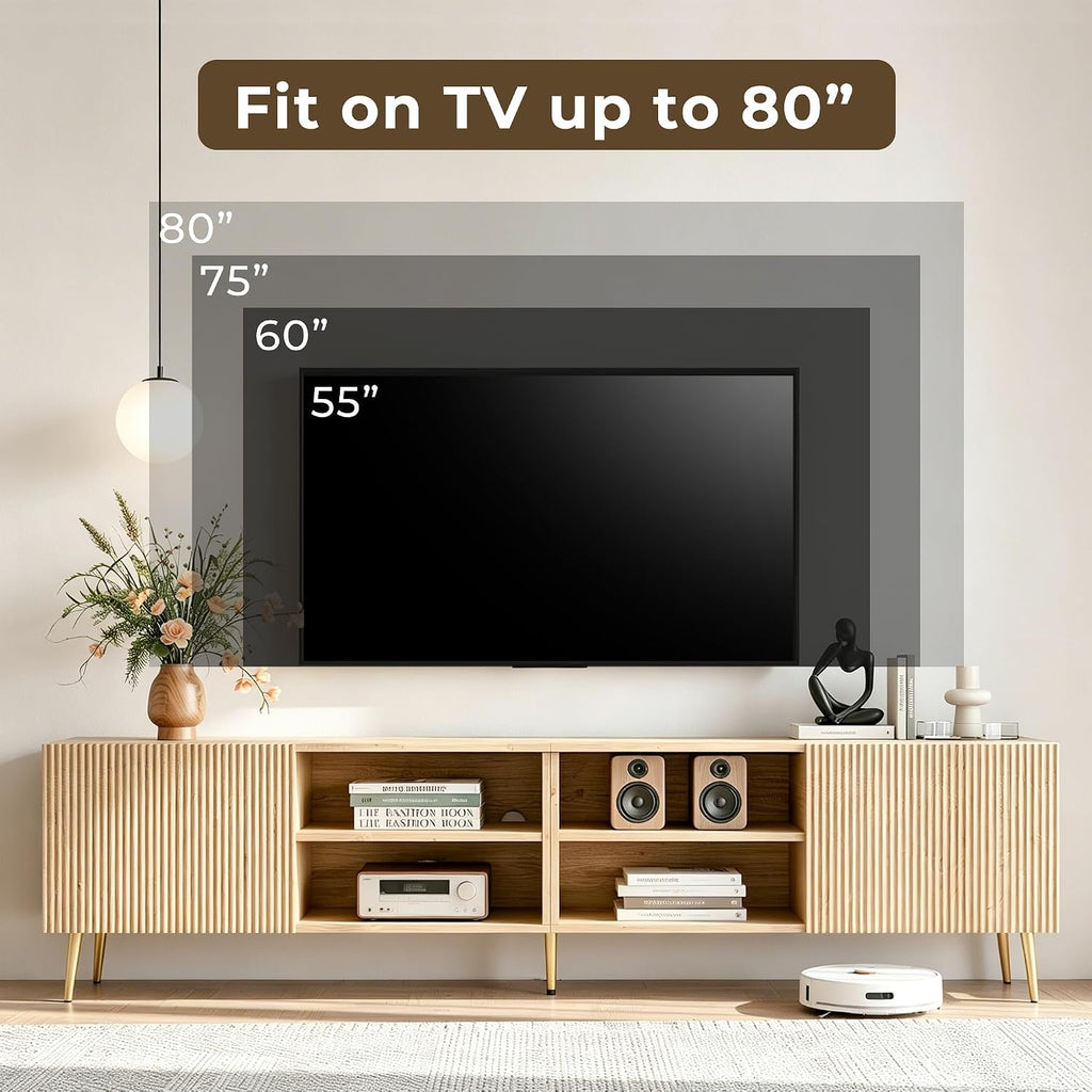 Modern 86" Wood TV Stand for Living Room, Fluted Design Entertainment Center with Adjustable Shelves for TVs Up to