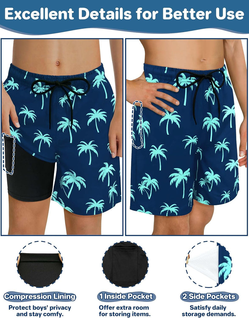 Boys Swim Trunks with Compression Liner Kids Swimsuits Boys Bathing Suit Quick Dry Boy Swimsuit Kids Swimming Trunks