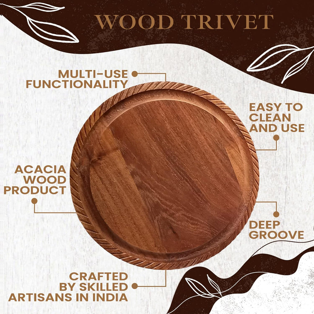 Wood Trivet for Hot Pots and Pans - 10x10 Reversible Acacia Cutting Board & Serving Tray - Rustic Wooden Trivet