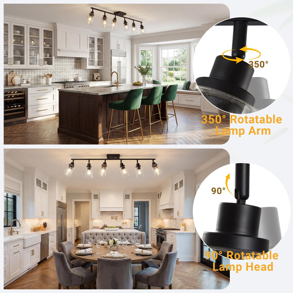 Track Light Fixture, Black Bathroom Lighting Fixture Ceiling with Seeded Glass, Multi-Directional Ceiling