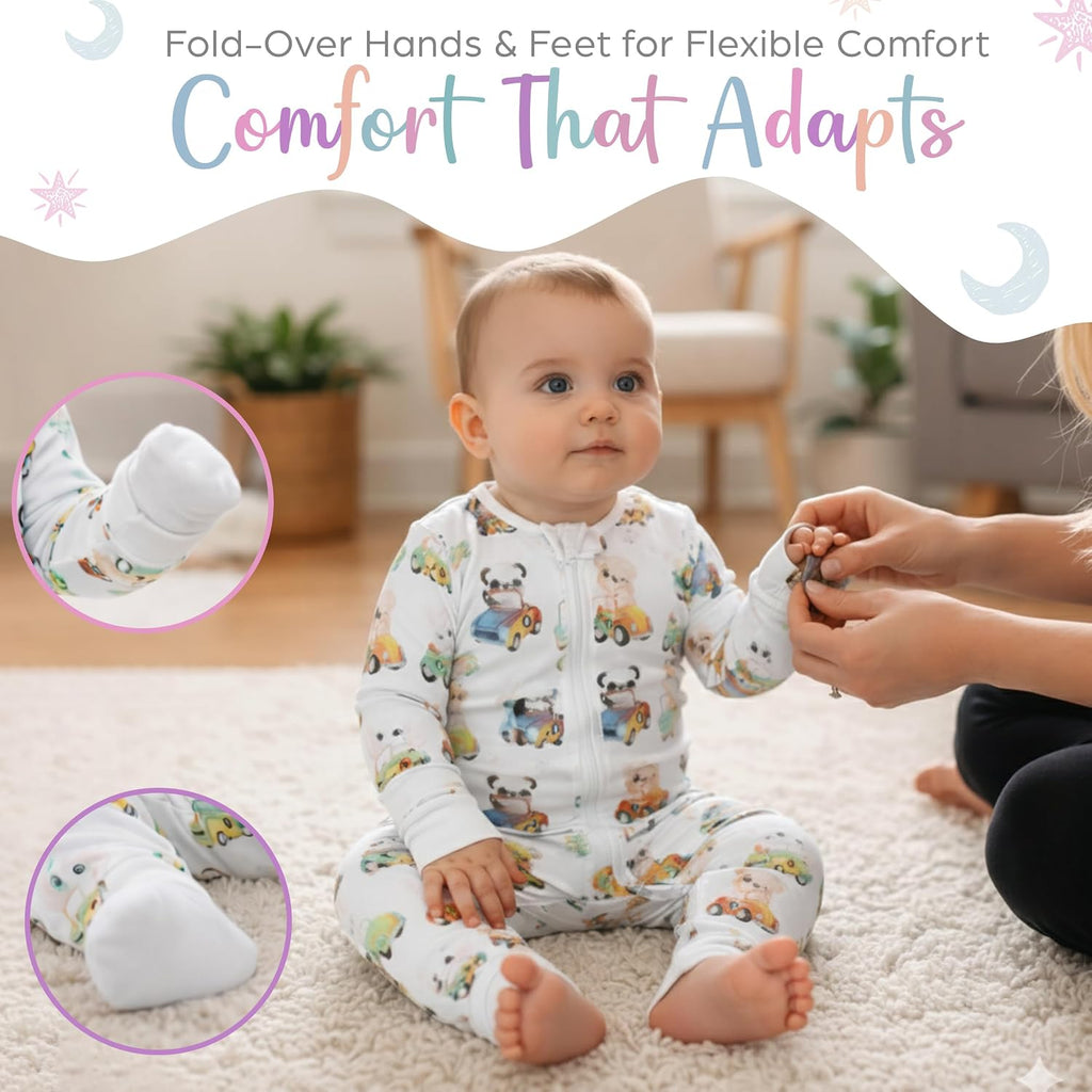 Bamboo Viscose Baby Pajamas 2 Way Zip for Diaper Change 0 to Soft Stretchy Sleeper 2 Pack