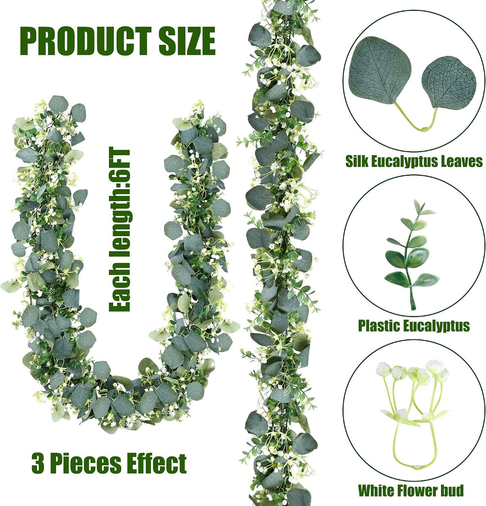 Artificial Eucalyptus Garland Eucalyptus Leaves Vines Greenery Garland Faux Silver Dollar Eucalyptus Leaves - Set of 8