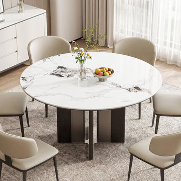 53 Inch White Sintered Stone Round Dining Table X Base