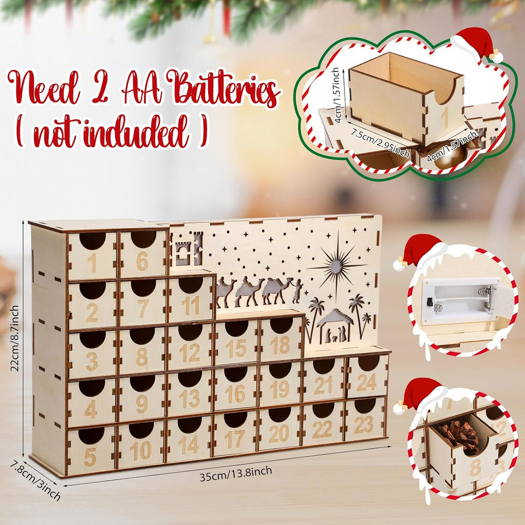 Wood Advent Calendar with 24 Drawers 2026 Nativity Advent Calendar