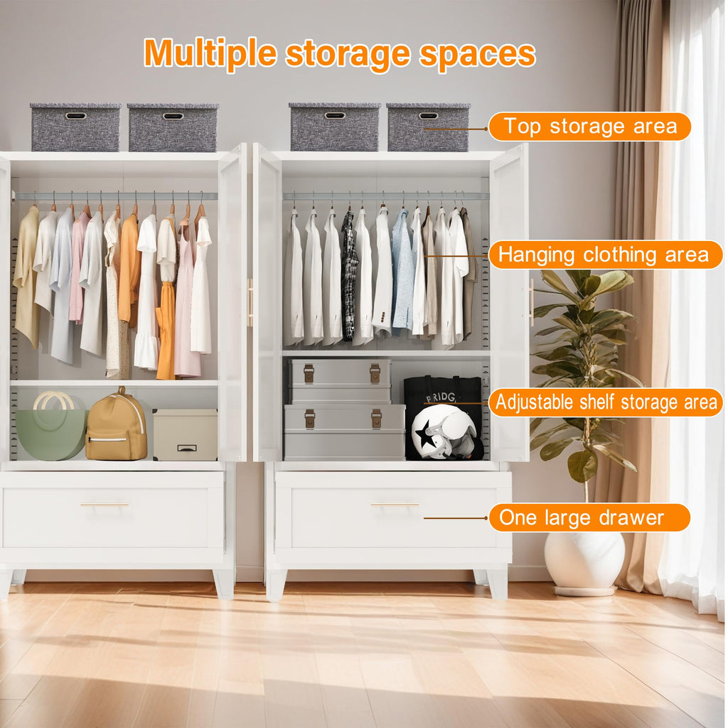 61'' Metal Armoire Wardrobe Closet with Doors