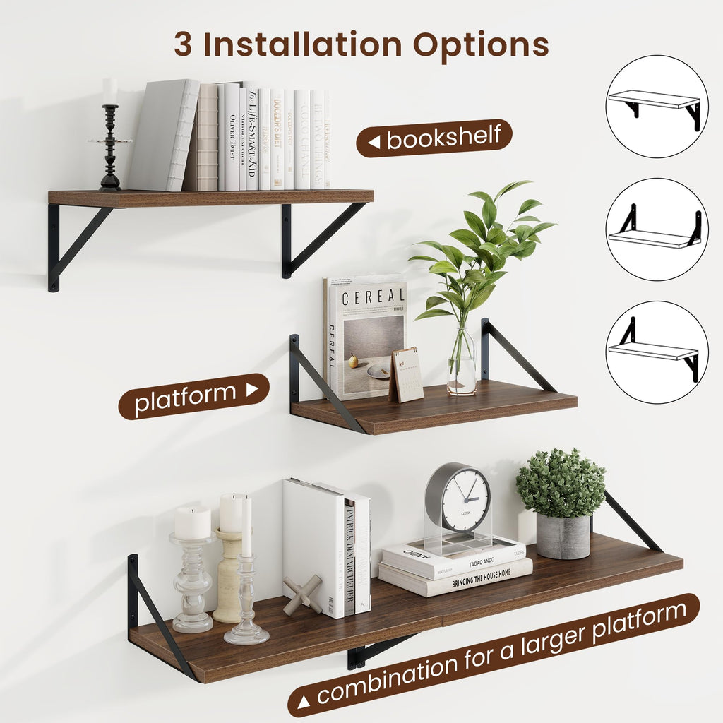 Deep Floating Shelves, 18'' x 10'' Walnut Wall Shelves Set of 2