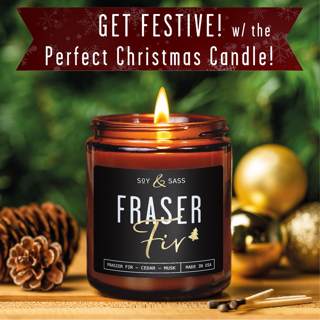 Fraser Fir Candles - Christmas Candles - 'Fraser Fir' w/Balsam Fir Cedar & Sandalwood Evergreen Tree Scent I Winter