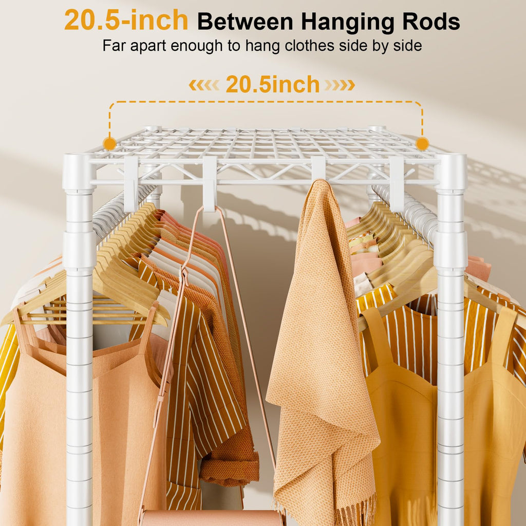 P7 Rolling Clothes Rack, Clothing Racks for Hanging Clothes, White