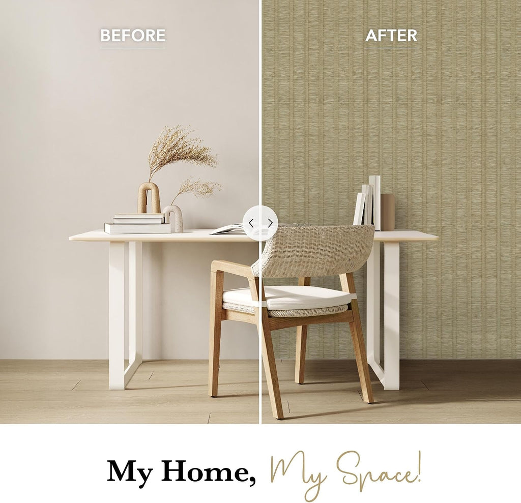 Jute Grasscloth Wallpaper, Serene | Boho Woven Wall Covering , Non-Pasted Single Roll, 23" W x 96" L