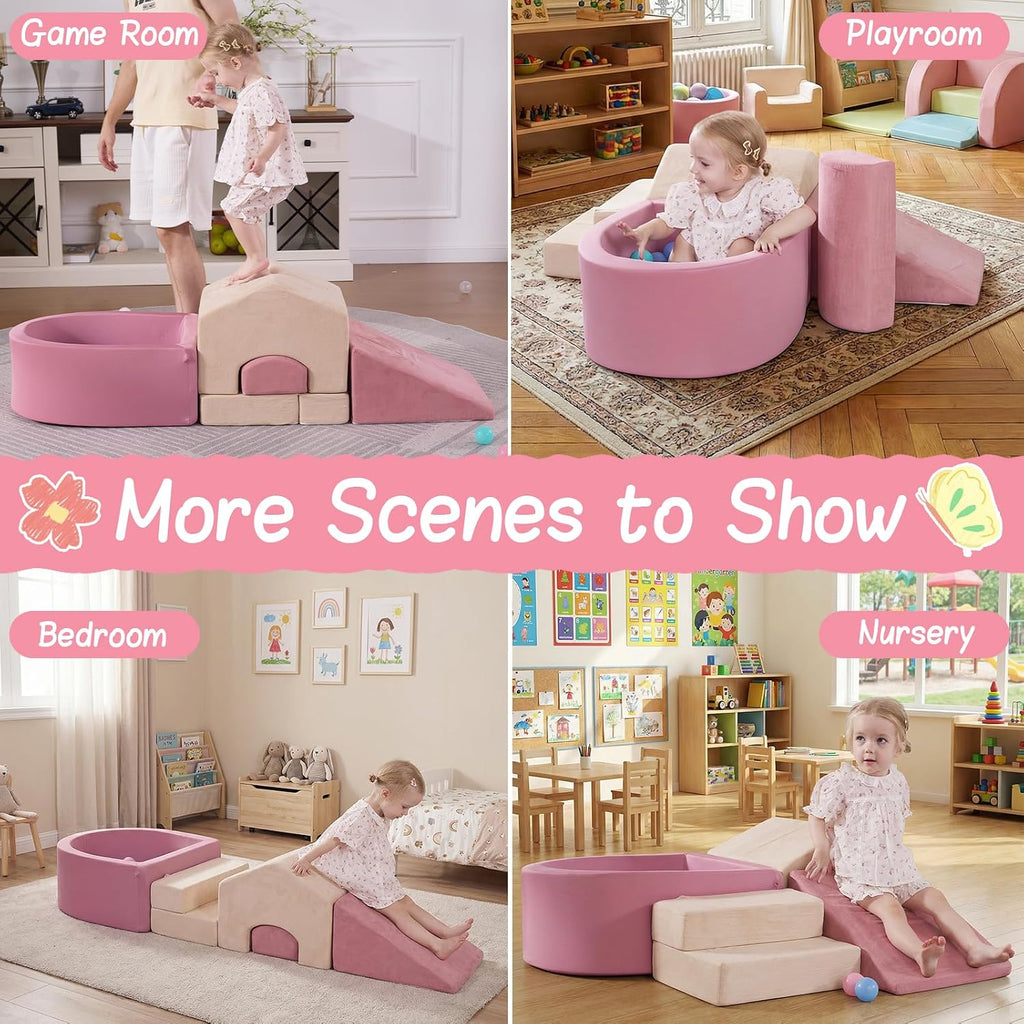 Piece Foam Climbing Blocks for Toddlers with Ball Pit,Pink & Beige