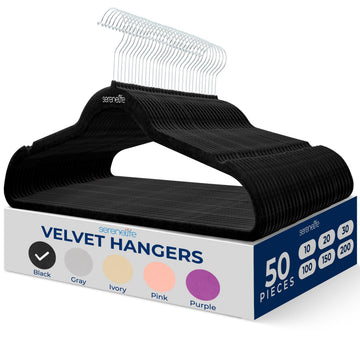 50 Pack Velvet Clothes Hangers | Organize Shirts, Dresses & Coats in Your Closet | Lightweight Non-Slip Velvet, Heavy