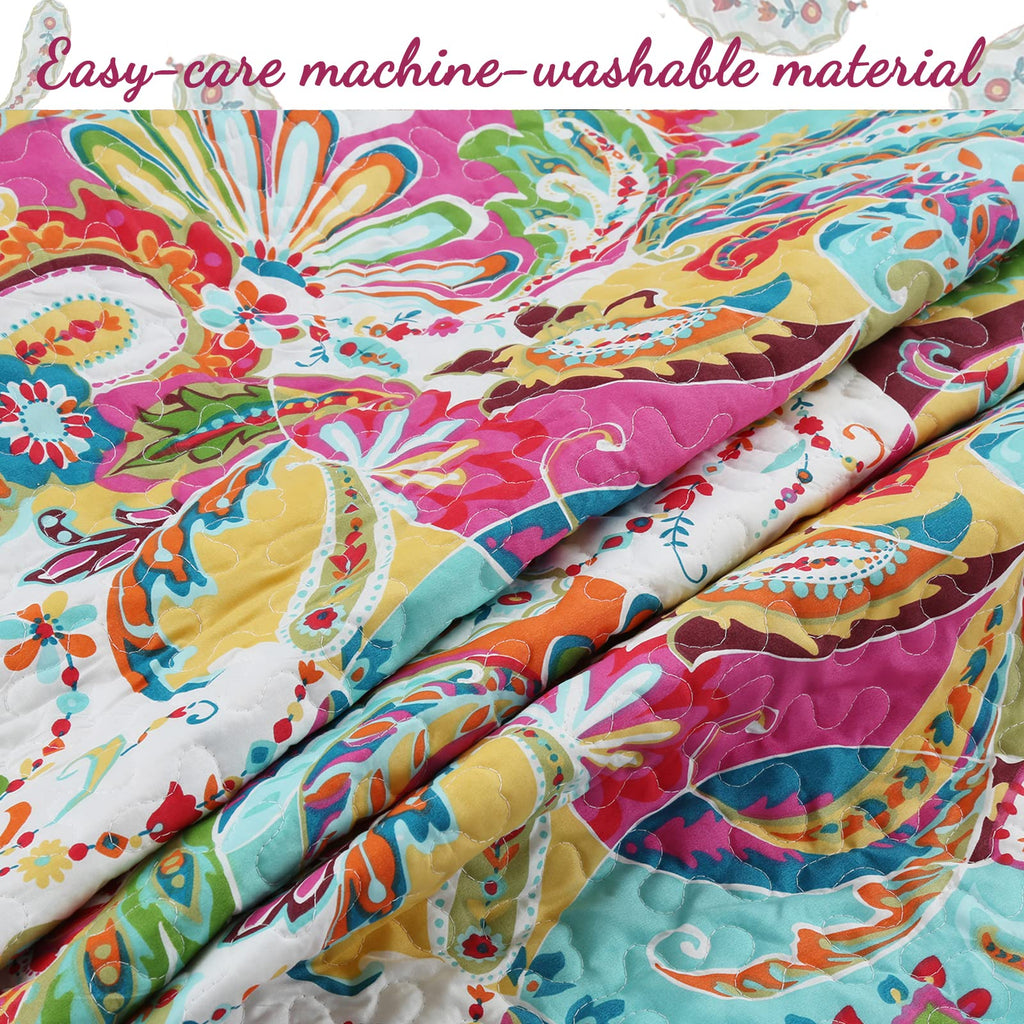 Gorgeous Paisley Floral Bloom Reversible Quilt Bedding Set, Bedspread Coverlet Lightweight for All Seasons (Flourish