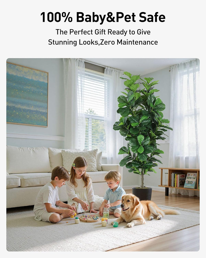 Fiddle Leaf Fig Tree 7ft Tall Artificial Tree in Plastic Pot Fake Ficus Lyrata Plants with 184 Decorative Fiddle