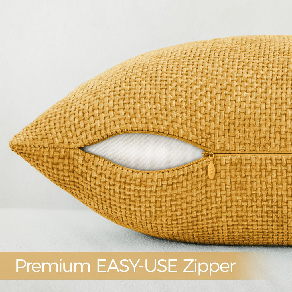Fall Mustard Yellow Chenille Throw Pillow Covers 22x22 Inch Pack of 2 Modern Decorative Throw Pillow Covers Farmhouse