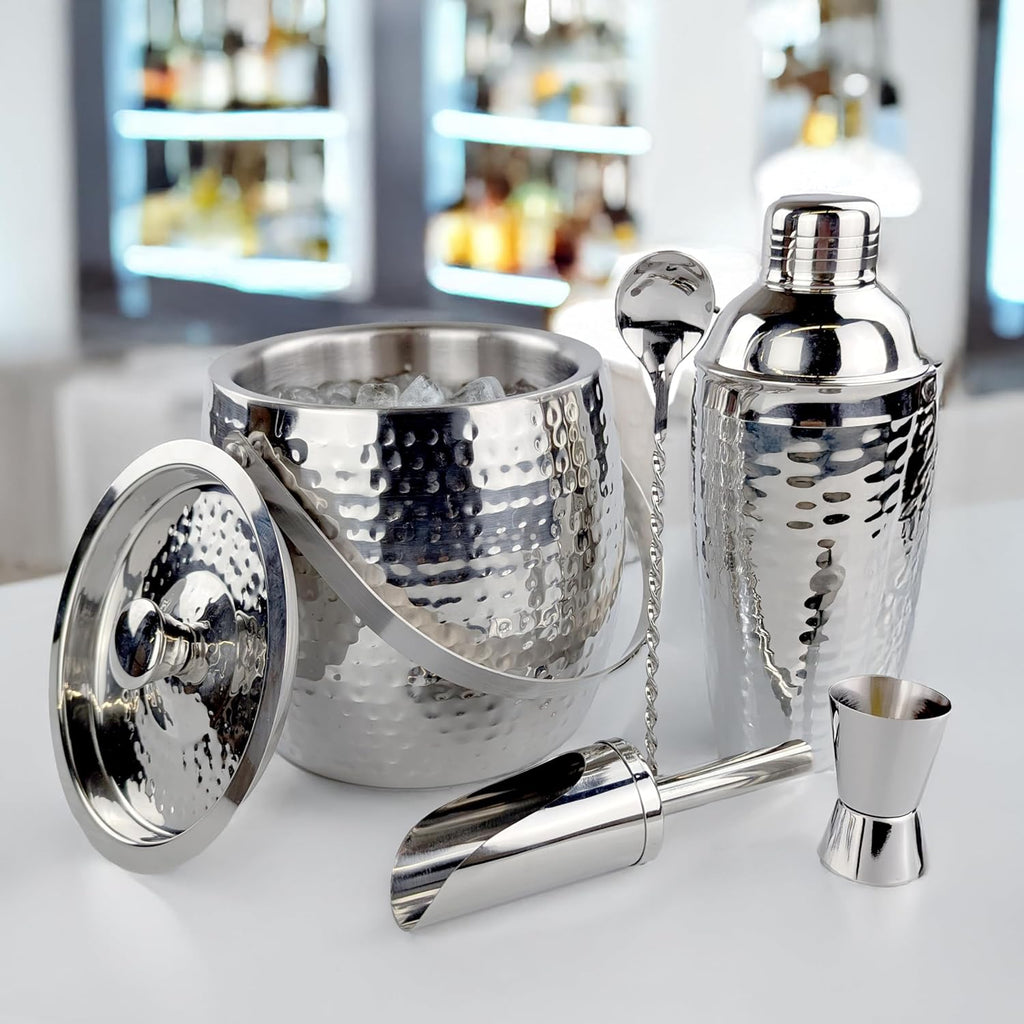 Insulated Ice Bucket for Cocktail Bar with Drink Shaker 5-Piece Cocktail Set for Parties with Lid and Scoop - Set of 5